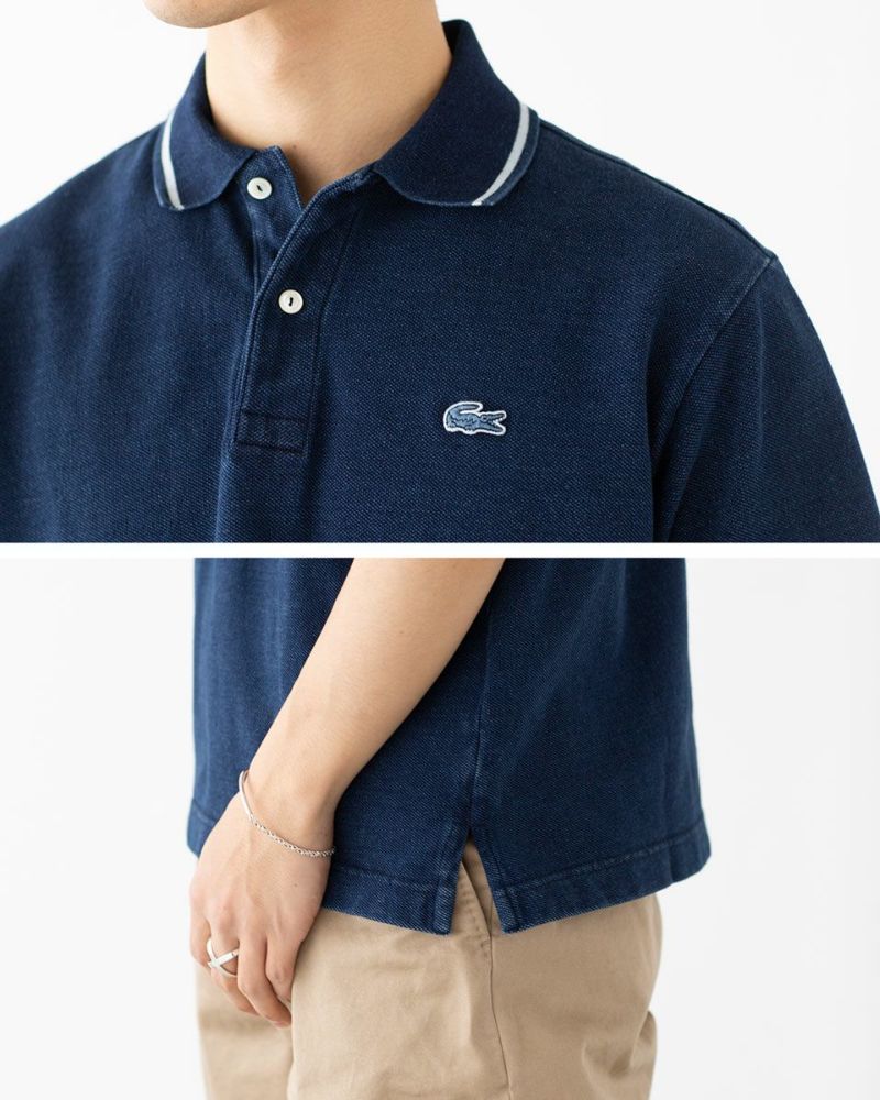 ラコステ インディゴ ポロシャツ LACOSTE 配色リブニット PH004J