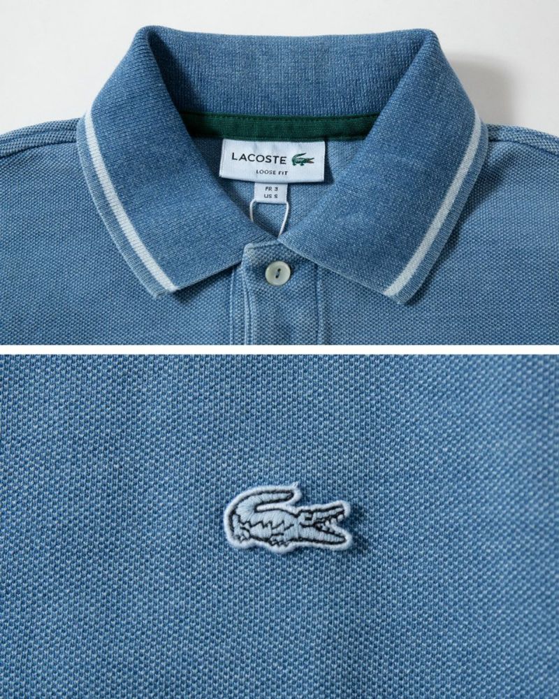 ラコステ インディゴ ポロシャツ LACOSTE 配色リブニット PH004J
