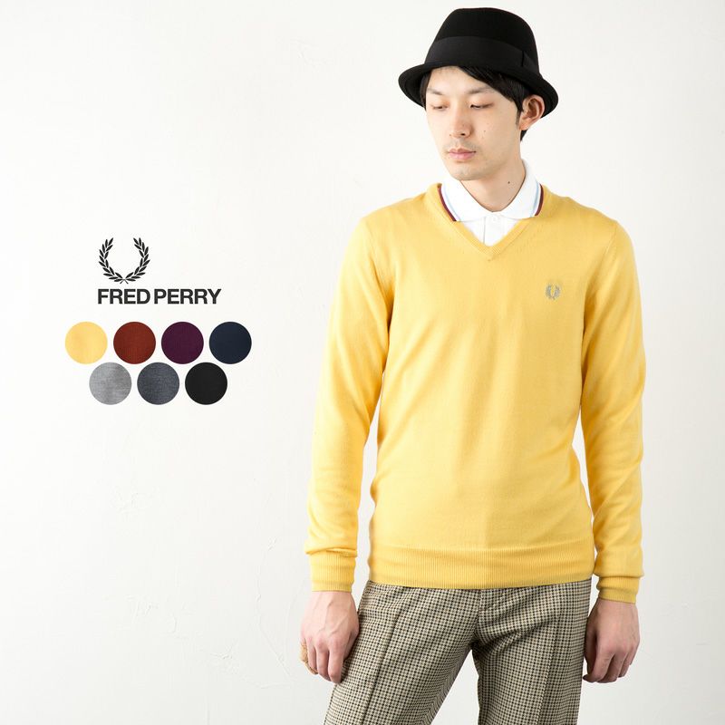 [フレッドペリーセーター]クラシックVネックセーターFREDPERRYCLASSICV-NECKSWEATERK7210メリノウール100%イギリス企画【送料無料】