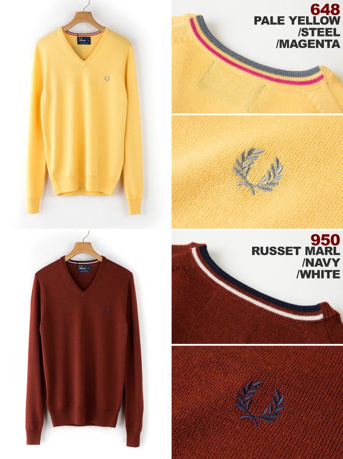 フレッドペリーセータークラシックVネックセーターFREDPERRYCLASSICV-NECKSWEATERK7210メリノウール100%イギリス企画【送料無料】