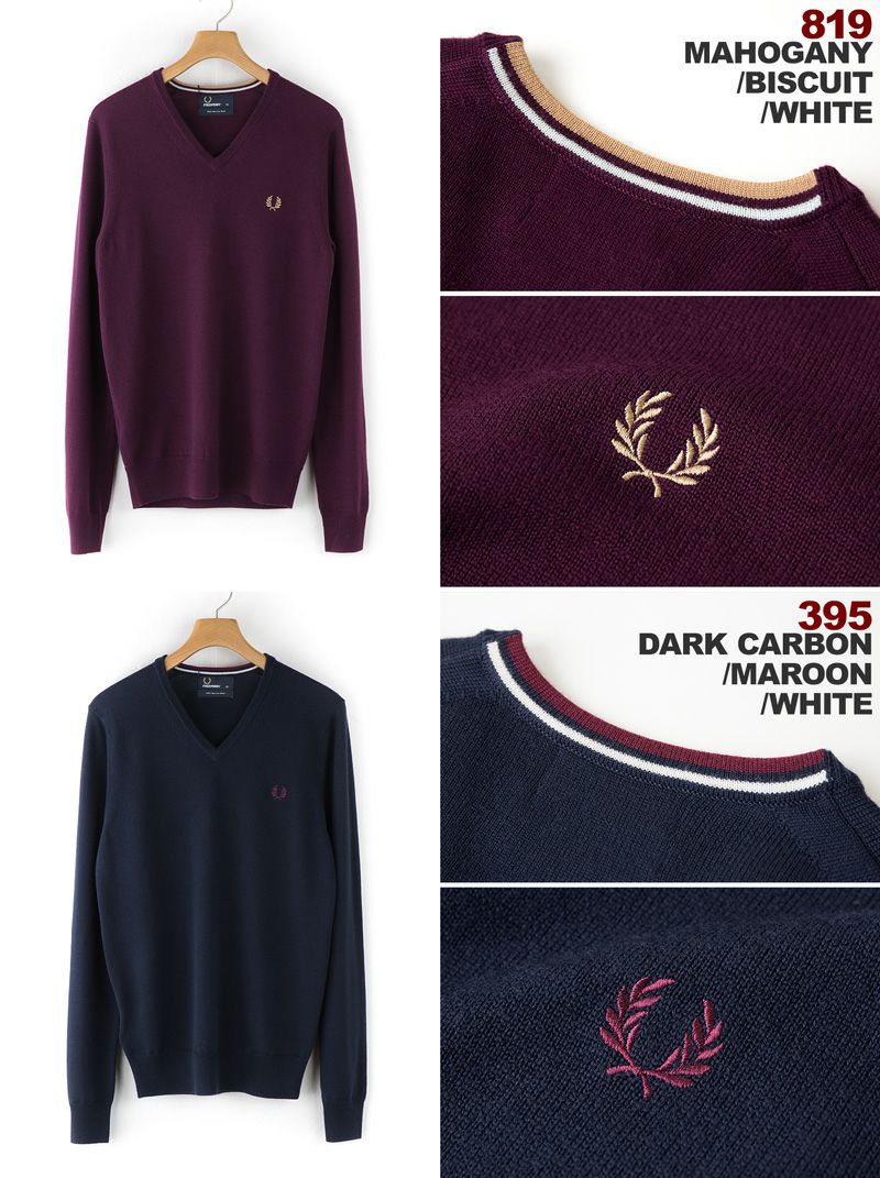 フレッドペリーセータークラシックVネックセーターFREDPERRYCLASSICV-NECKSWEATERK7210メリノウール100%イギリス企画【送料無料】