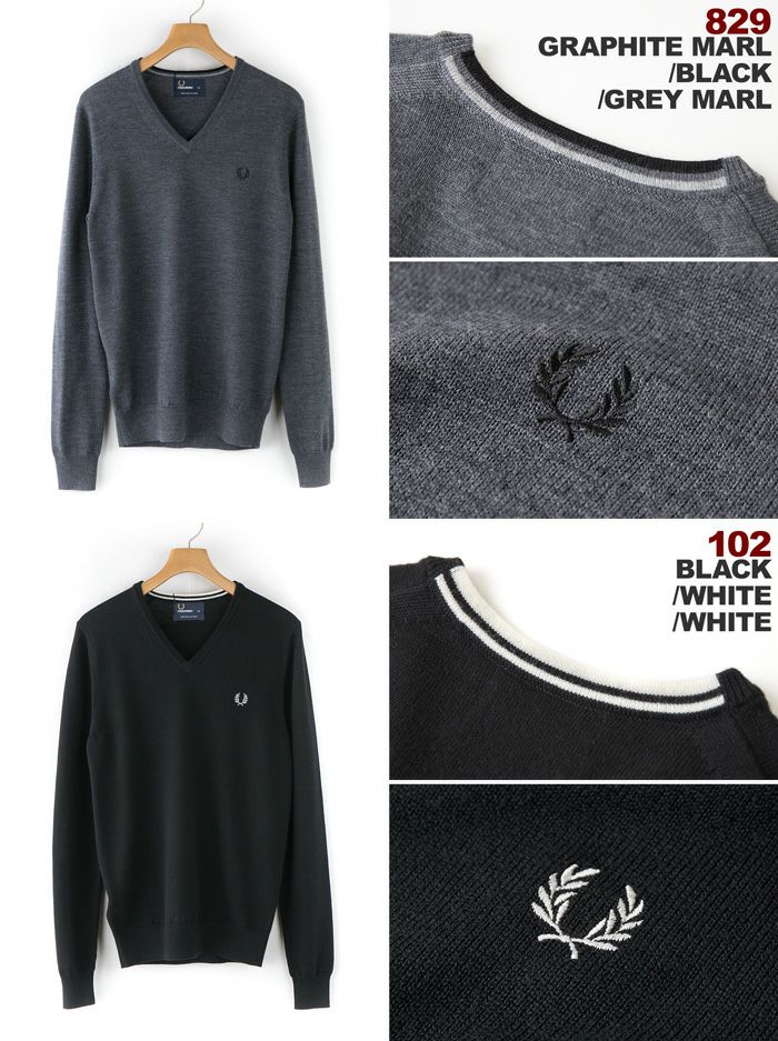 フレッドペリーセータークラシックVネックセーターFREDPERRYCLASSICV-NECKSWEATERK7210メリノウール100%イギリス企画【送料無料】