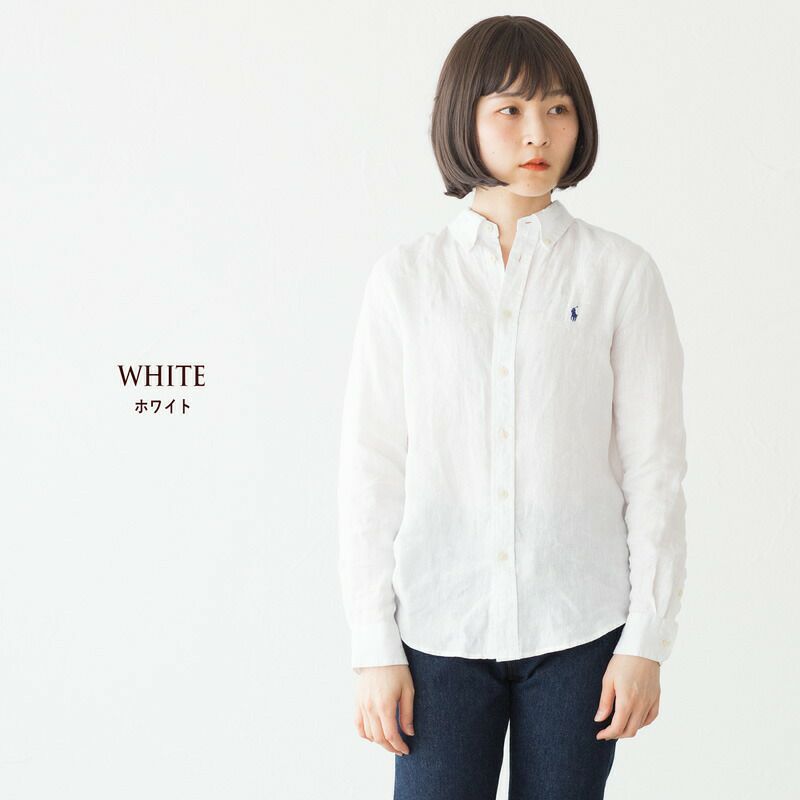 大人気　ラルフローレン　リネンシャツ ホワイトボタ　不動の人気♡ M クラシックフィット コットン オックスフォード シャツ（シャツ