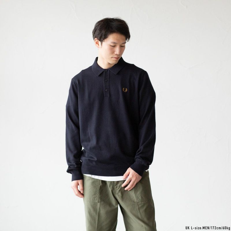 Fred Perry  ニット プリーツ ロングスリーブシャツ フレッドペリー ニット ポロシャツ 長袖 FRED PERRY K4535