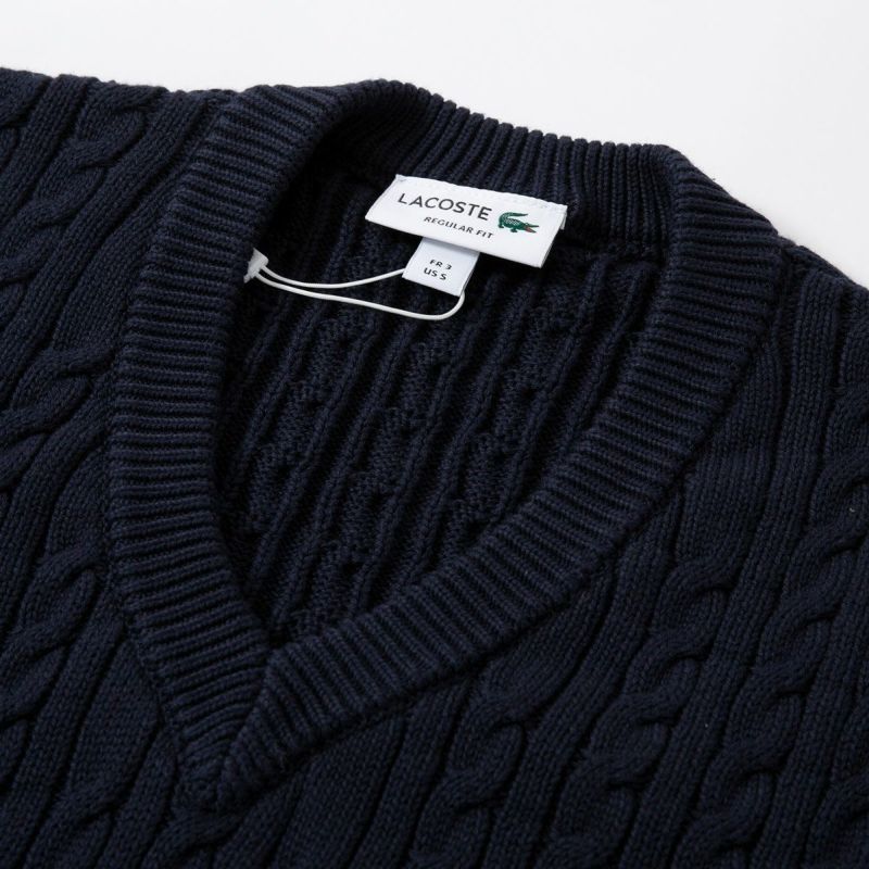 ラコステ ケーブル ニット Vネック ベスト LACOSTE AH7633-10