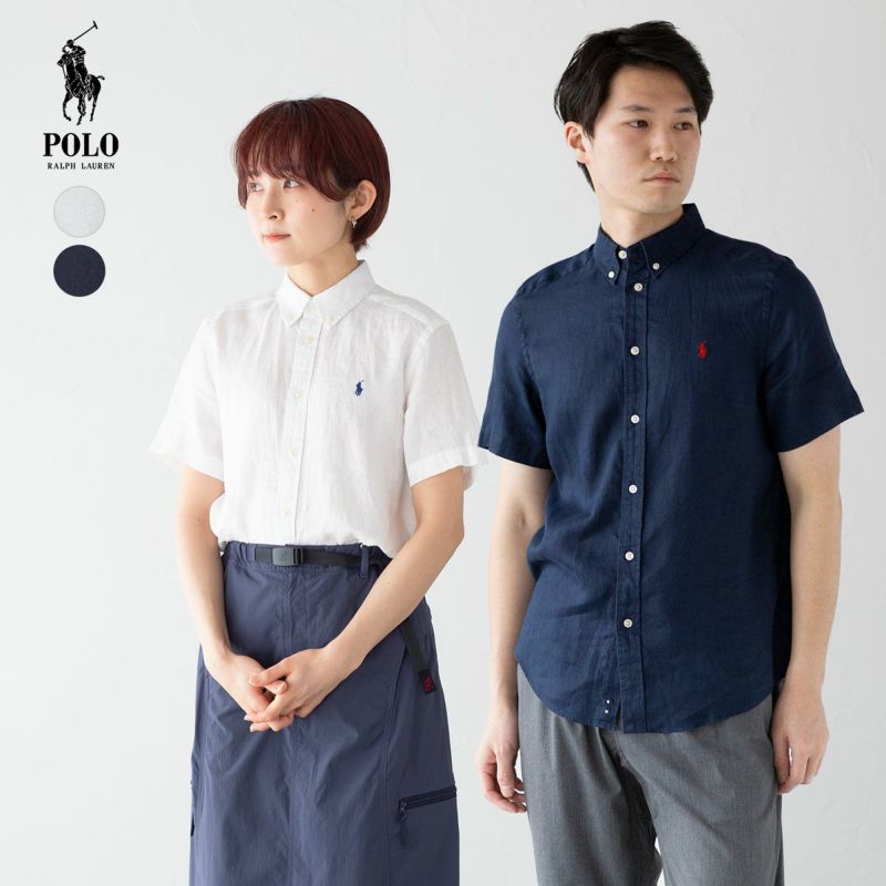 美品 定番 ポロラルフローレン リネンボタンダウンシャツ 半袖