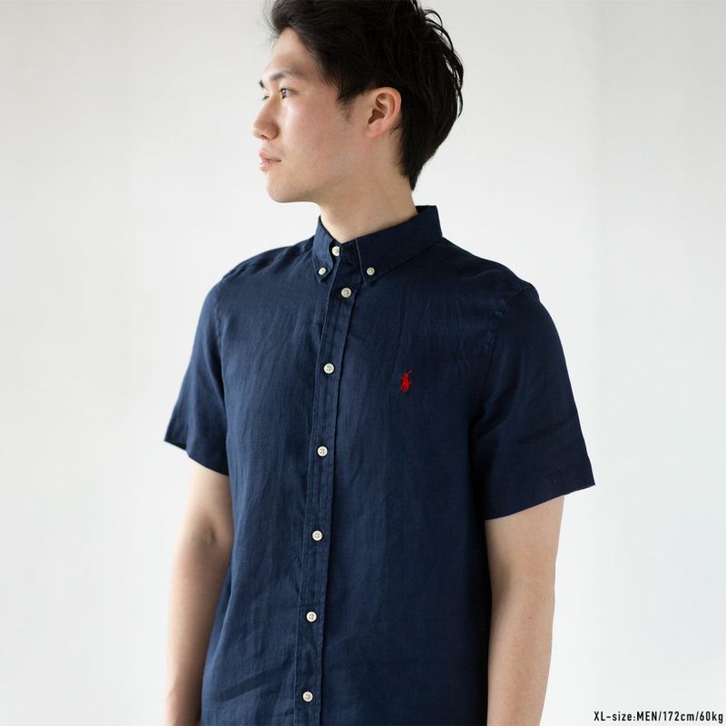 レア！ ラルフローレン ボタンダウン M 半袖シャツ LINEN ネイビー 楽天市場】ポロ ラルフローレン メンズ クラシックフィット 麻