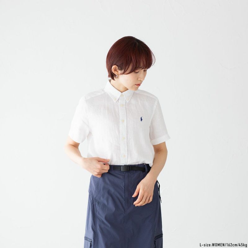 ラルフローレン 麻 リネン シャツ 半袖 ボタンダウン ポニー 刺繍 ネイビー 美品♡現行 ポロラルフローレン リネン シャツ 半袖 ポニー刺繍