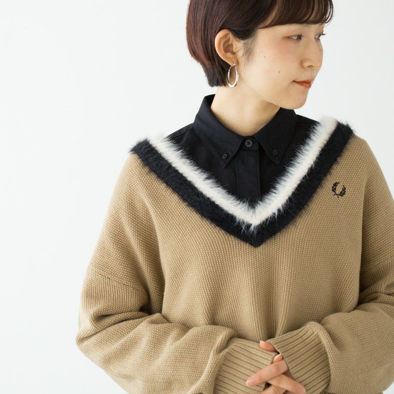 レディース　Fred Perry　フレッドペリー　Textured Trim V-Neck Jumper ニットセーター　K8123 フレッドペリー FRED PERRY テクスチャード トリム Vネック