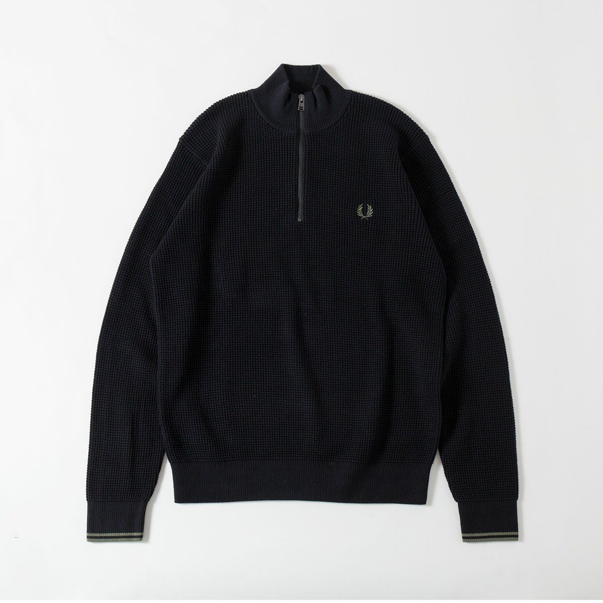 フレッドペリー FRED PERRY ワッフル ステッチ ハーフジップ ニット