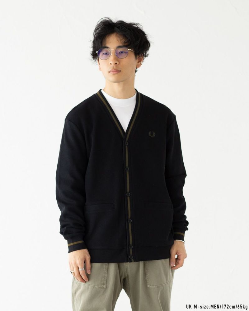 【即完売モデル】フレッドペリー　カーディガン　刺繍ロゴ　人気ブラック　M FRED PERRY フレッドペリー カーディガン ティップ ピケ