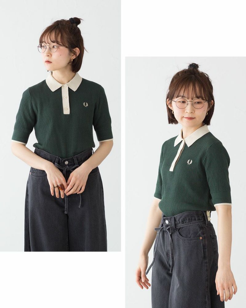 FRED PERRY ニットポロシャツ　レディース FRED PERRY ポロシャツ ポロ Tartan Knitted Polo Shirt