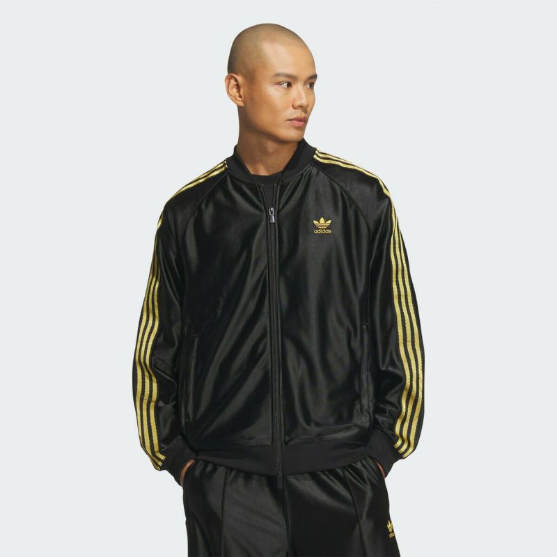 adidas ジャージ　光沢ブラック アディダス 光沢 ジャージ ファイヤーバード メタリック
