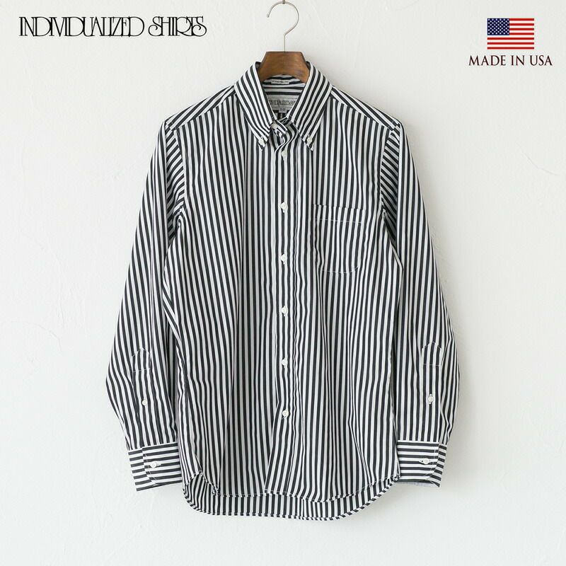 【美品】INDIVIDUALIZED SHIRTS ボタンダウン ストライプ インディビジュアライズドシャツ バーバーストライプ ボタン