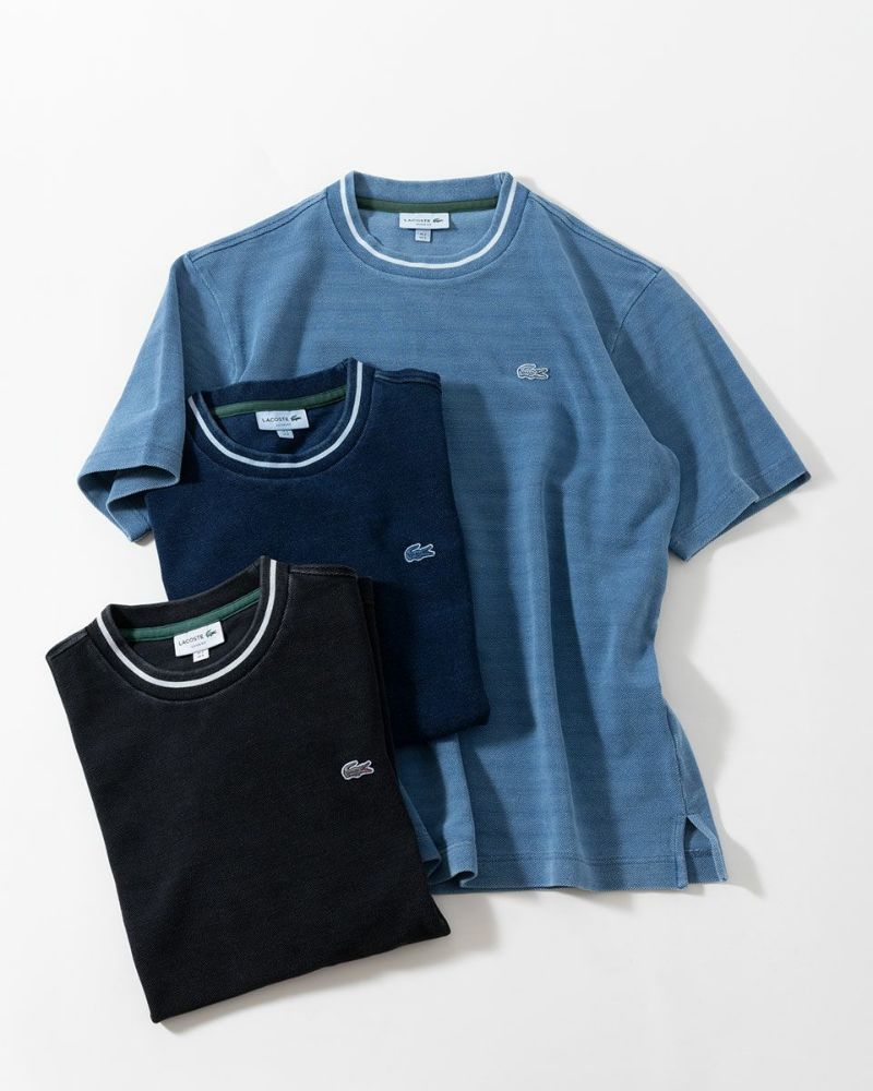 ラコステ 配色 リブニット インディゴ Tシャツ LACOSTE TH019J