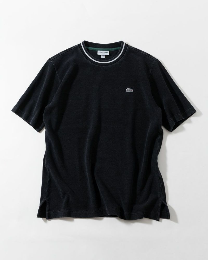 【LACOSTE】レーヨン混 テニスロゴ リブニット 半袖 Tシャツ ラコステ 配色 リブニット インディゴ Tシャツ LACOSTE TH019J