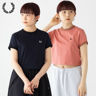 フレッドペリー クロップドTシャツ ダークグリーン　ミニ丈 フレッドペリー クロップド リンガー Tシャツカットソー ワン