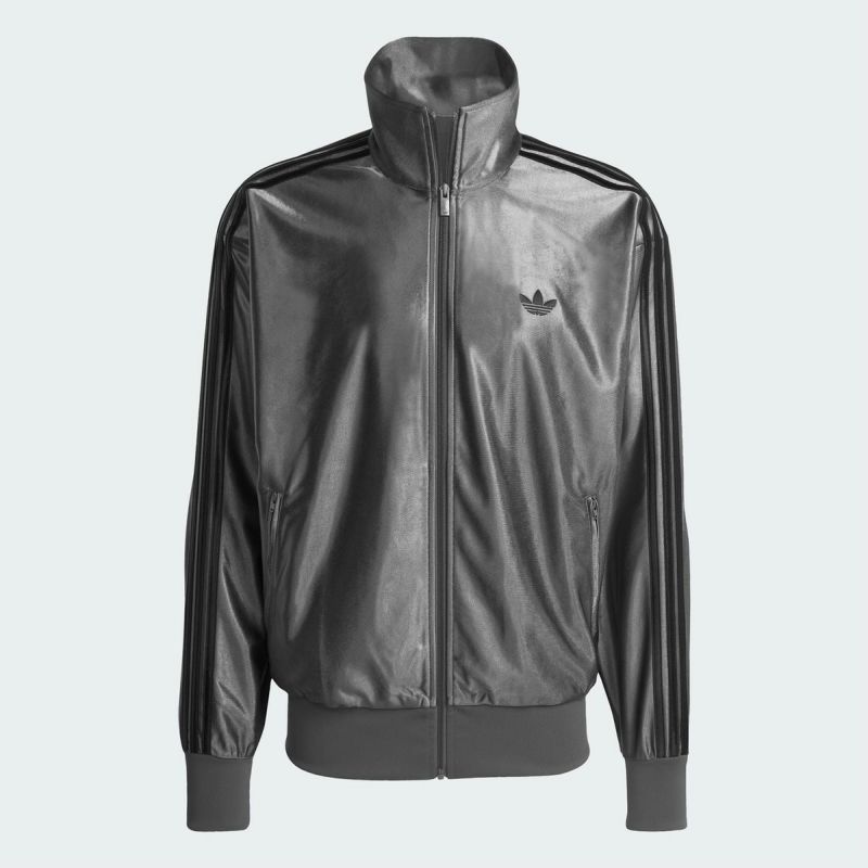 ◆美品◆ アディダス オールブラック レザーライク ジャージ ジャケット 光沢 adidas ブラック レザージャケット