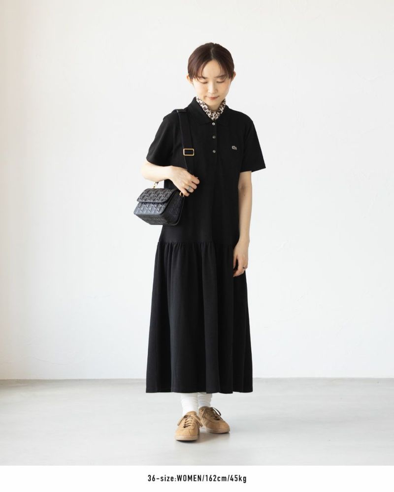 美品✨ラコステ 近年 鹿の子 ポロドレス ロングワンピース ワニ ベルト付 ラコステ LACOSTE インディゴ 鹿の子ポロドレス ワンピース