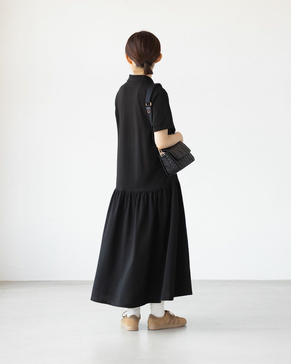 美品✨ラコステ 近年 鹿の子 ポロドレス ロングワンピース ワニ ベルト付 LACOSTE / ラコステ 鹿の子地マキシ丈ドレス ポロワンピース
