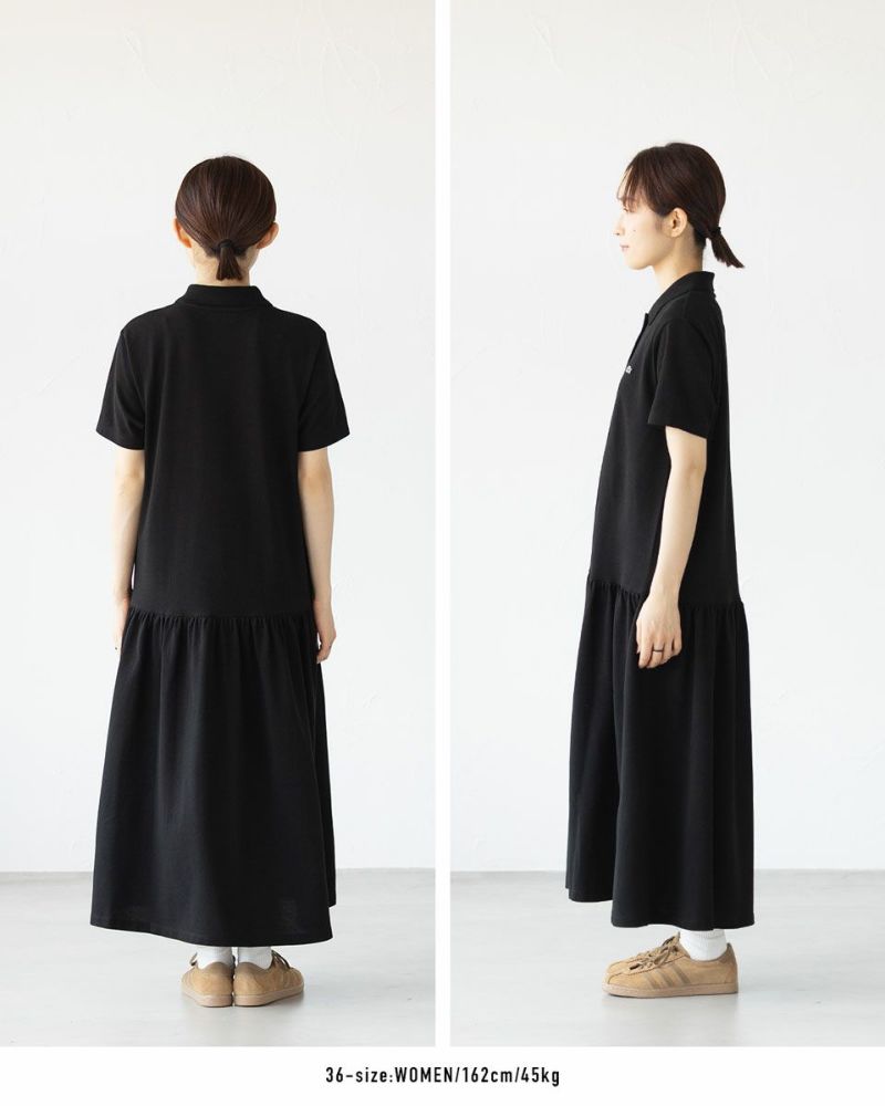 美品✨ラコステ 近年 鹿の子 ポロドレス ロングワンピース ワニ ベルト付 インディゴ 鹿の子ポロドレス マキシ丈ワンピース フレア I