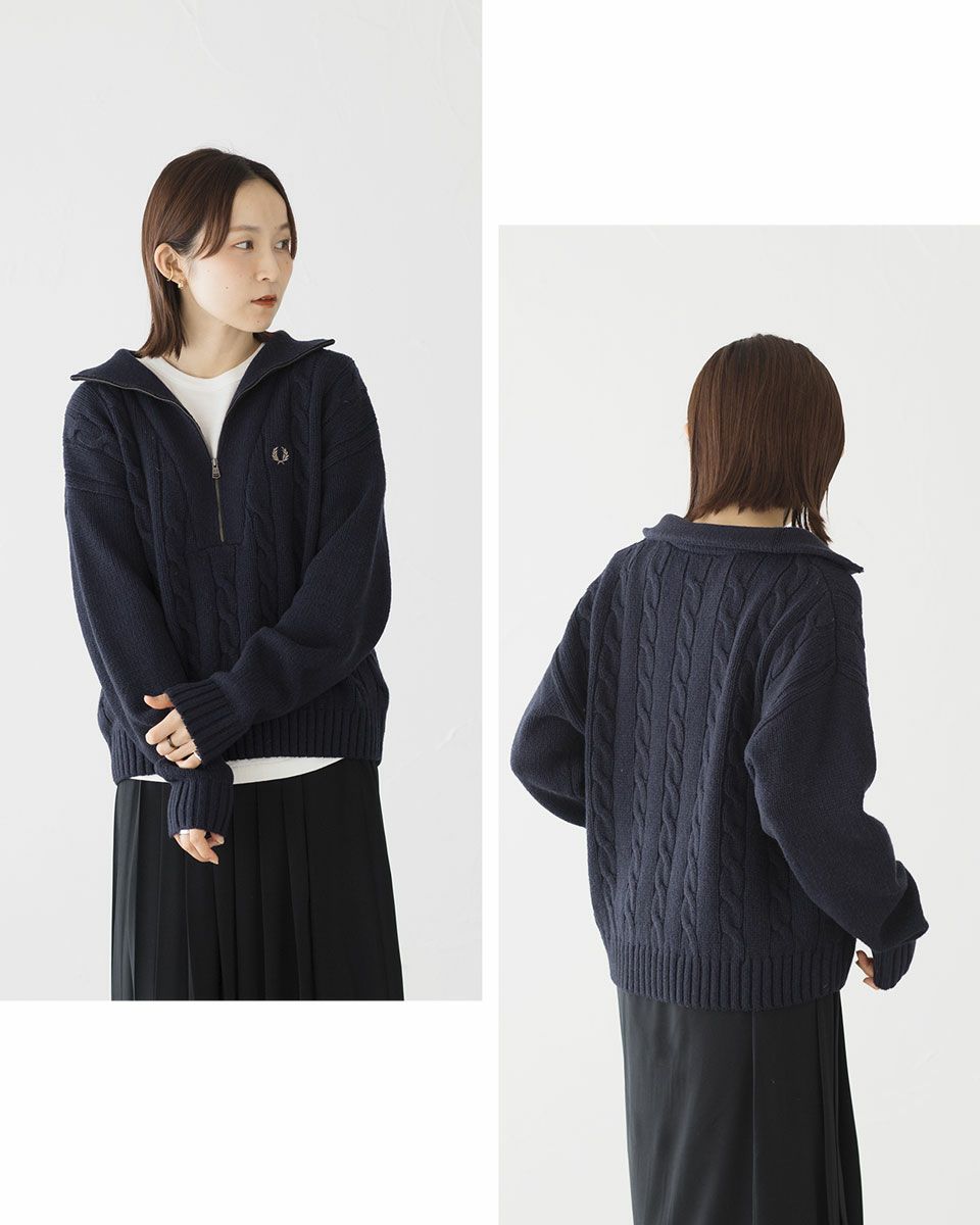 フレッドペリー ハーフジップ ケーブル ニット ジャンパー FRED PERRY