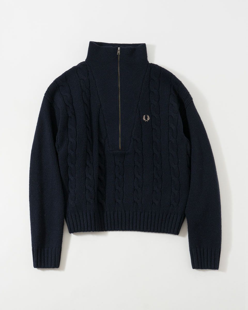 フレッドペリー ハーフジップ ケーブル ニット ジャンパー FRED PERRY